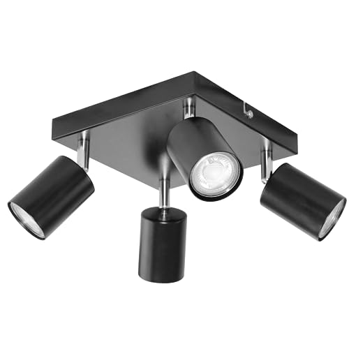 Miratic Deckenlampe Schwarz Deckenlampe küche Flurlampe decke Pulverbeschichtet 4 x 50 W Lichtquelle: GU10 IP20 (Glühbirnen nicht enthalten) (schwarz) von Miratic