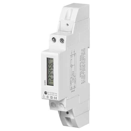Miratic Stromzähler Hutschiene 1-Phasige Digitale 40A DIN TH-35mm 1 Modul Energiekostenmessgerät (6+1 LCD-Digitalanzeige) von Miratic