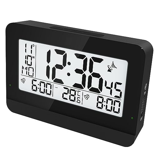 Miraval digitaler Funkwecker Datumsanzeige Designwecker Reisewecker Temperaturanzeige Großes Display 2 Alarme Snooze Hintergrundbeleuchtung geräuschlos Digitaler Wecker (Schwarz) von Miraval