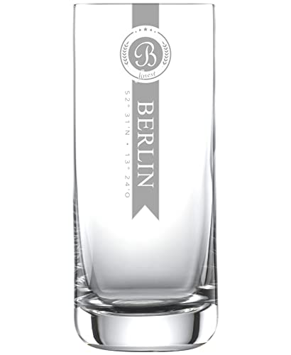 Miriquidi 2X Berlin Finest Longdrinkgläser 0.33l mit Koordinaten | Schott Glas | Lasergravur | Geschenk und Erinnerung aus Berlin | 2er Set von Miriquidi