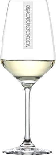 Miriquidi GRAUBURGUNDER Weißweingläser 2er Set mit Gravur 'GRAUBURGUNDER' | 356ml Schott Weißweinglas | Spülmaschinenfest | Weinglas Glas Gläser für Weißwein CoolGlas 2 Stück von Miriquidi