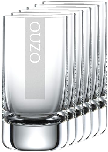 Miriquidi Ouzogläser 6er Set Serie COOLGLAS OUZO | 5cl Schott Glas | Spülmaschinenfest durch Lasergravur| Gläser für Ouzo 6 Stück von Miriquidi