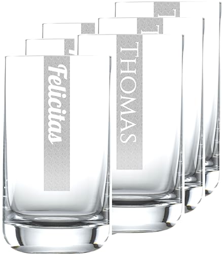 6x Wasserglas mit Gravur 6er Set | 255ml Schott Glas mit Namen | LogoGlas | Spülmaschinenfest | Trinkgläser personalisiert Lasergravur von Miriquidi