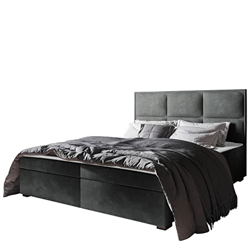 Boxspringbett Draban I, Polsterbett mit 2 Bettkästen, Bett mit Kopfteil, Doppelbett mit Bonellfederkernmatratze und Topper, Bettgestell, Amerikanisches Continentalbett (Itaka 14, 140 x 200 cm) von Mirjan24