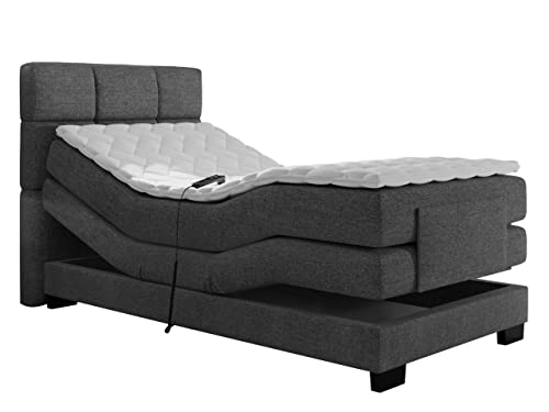 Boxspringbett Falio, elektrisch verstellbar, Taschenfederkern Matratzen + Topper, Kopfteil gesteppt und gepolstert, Verstellbar Bett, Polsterbett mit elektrisches Motor (100 x 200 cm, Inari 94) von Mirjan24