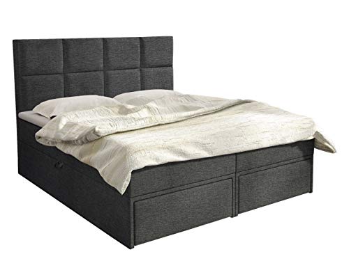 Boxspringbett Garda Lux mit 2 Bettkasten und 2 Schubladen, Continentalbett, Bonell-Matratze und Topperr, Polsterbett, Ehebett, Amerikanisches Bett, gepolstertes Kopfteil (Muna 10, 140 x 200 cm) von Mirjan24