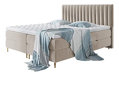 Boxspringbett Nerpa, Doppelbett mit Topper und Matratze, Polsterbett mit 2 Bettkästen + Gasdruckfedern, Bett mit Kopfteil, Bettgestell für Schlafzimmer (Fresh 01, 140 x 200 cm) von Mirjan24