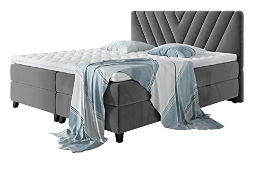 Boxspringbett Tigline, Polsterbett mit 2 Bettkästen + Gasdruckfedern, Doppelbett mit Topper und Matratze, Bett mit Kopfteil, Bettgestell für Schlafzimmer (Fresh 32, 180 x 200 cm) von Mirjan24