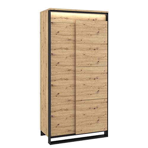 Drehtürenschrank 2D Quant QA-01 mit LED-Beleuchtung, Garderobenschrank, Kleiderschrank mit Kleiderstange und 5 Einlegeplatten, Diele & Flur Schrank (Eiche Artisan/Eiche Artisan + Schwarz) von Mirjan24