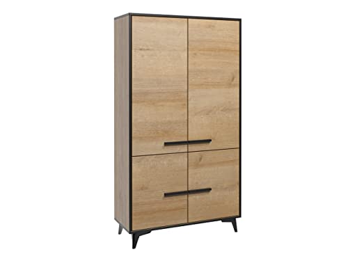 Drehtürenschrank Frida S2D FD07 mit Fächern, Garderobenschrank, Kleiderschrank im minimalistischen Stil, Drehtürenschrank, Elegantes Schrank für Schlafzimmer, Diele und Flur (Eiche Riviera) von Mirjan24