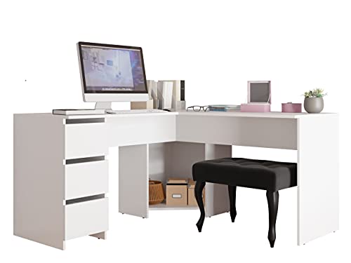 Mirjan24 Eckschreibtisch Ziongo mit 3 Schubladen und Fächer, symmetrisch Schreibtisch, Winkelschreibtisch, Arbeitstisch, Computertisch, Bürotisch, Kinderschreibtisch (Weiß) von Mirjan24
