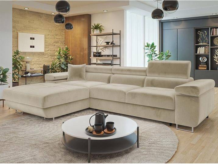 Ecksofa, Creme, 5-Sitzer, links montierbar, L-Form,Rechteckig, 280x170 cm, Wohnzimmer von Mirjan24