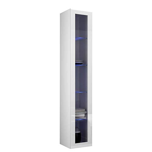 Mirjan24 Hängevitrine Vigo Glas 180, Vitrine mit Glasböden, Vitrinenschrank, Farbauswahl, Stauraumvitrine Hochschrank, Wohnzimmer Highboard, Schrank (mit RGB LED Beleuchtung, Weiß/Weiß Hochglanz) von Mirjan24