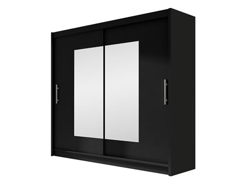 Mirjan24 Kleiderschrank mit Spiegel London VII, Schwebetürenschrank, Schiebetürenschrank, Modernes Schlafzimmerschrank 180x215x58cm, Garderobe, Schlafzimmer (Schwarz) von Mirjan24