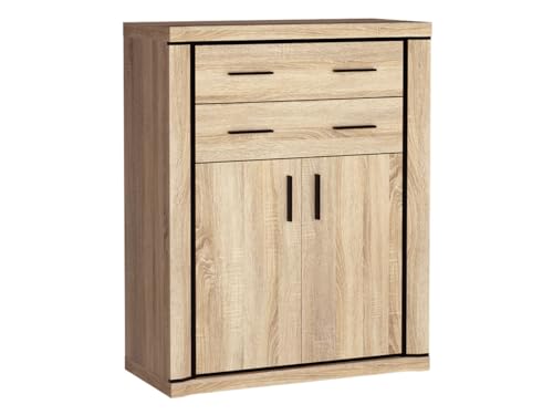 Mirjan24 Kommode Mannar M-06, mit 2 Schubladen und Türen, Anrichte, Sideboard, Mehrzweckschrank, Naturtöne, Farbauswahl, Highboard, Flurschrank, Wohnzimmer (Sonoma) von Mirjan24