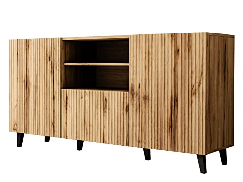 Mirjan24 Kommode Vailbo 150 mit Schublade und 2 Türen, Schubladenkommode, Anrichte, Mehrzweckschrank, Highboard, Sideboard, Wohnzimmer, Esszimmer (Eiche Wotan) von Mirjan24