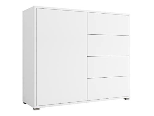 Mirjan24 Kommode mit 4 Schubladen Gesita K1D4SZ 100, Diele, Flur, Highboard, Mehrzweckschrank, Sideboard mit 1 Tür und 4 Schubladen, Wohnzimmer, Push to Open (Weiß/Weiß) von Mirjan24