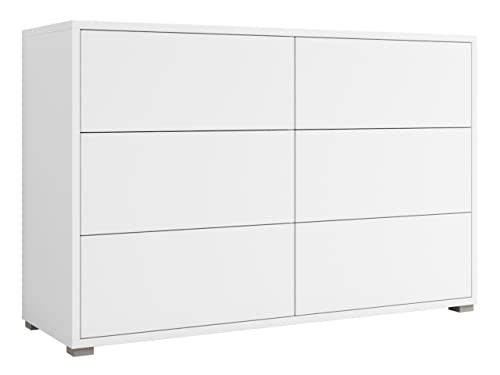 Mirjan24 Kommode mit 6 Schubladen Gesita K6SZ 120 Diele, Flur, Highboard, Mehrzweckschrank, Sideboard mit 6 Schubladen, Wohnzimmer, Push to Open (Weiß/Weiß) von Mirjan24