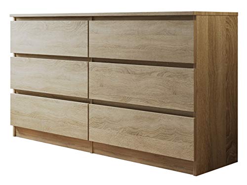 Kommode mit 6 Schubladen Malwa M6 140, Diele, Flur, Highboard, Mehrzweckschrank, Sideboard, Wohnzimmer (Sonoma) von Mirjan24