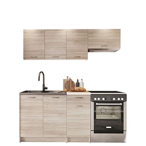 Küche Mela 180/120 cm, Küchenblock/Küchenzeile, 5 Schrank-Module frei kombinierbar (Sonoma Eiche/Petra Beige) von Mirjan24