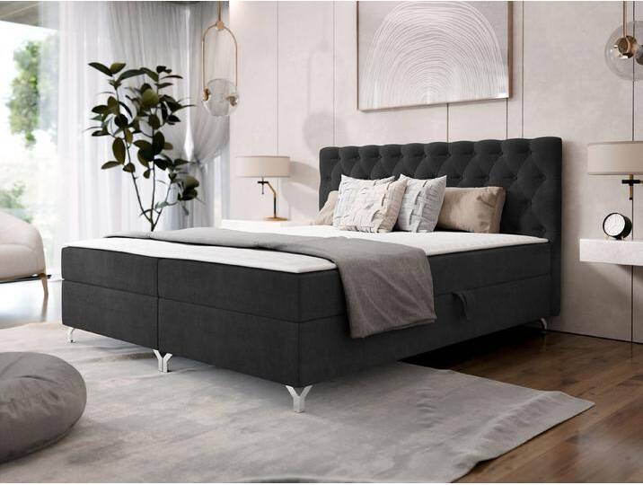 MIRJAN24 Boxspringbett Chester 2 (mit zwei Bettkästen), 140/160/180/200 cm, Verchromte Metallfüße, schwarz, Manila 18 von Mirjan24