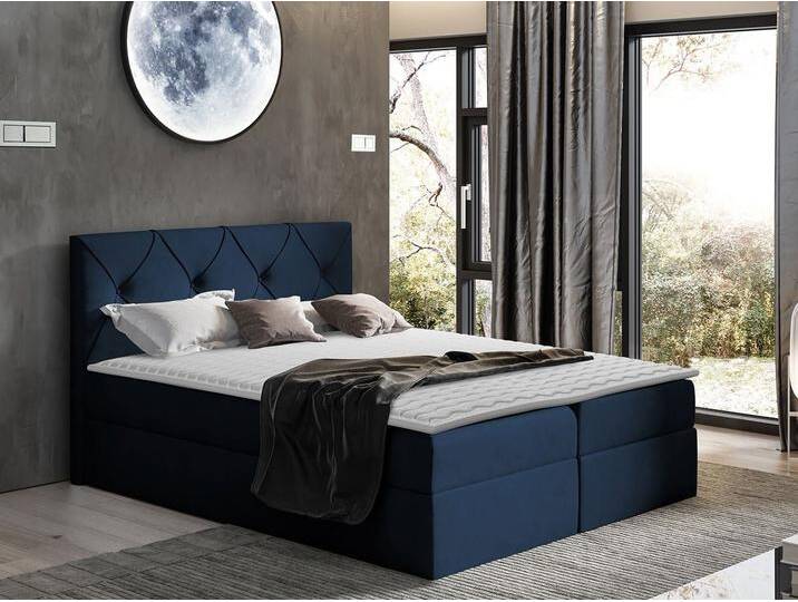 MIRJAN24 Boxspringbett Crystal (Matratze, Topper und Kopfteil), mit 2 Bettkästen, Stilvoll Bettgestell, blau, Mono 242 von Mirjan24