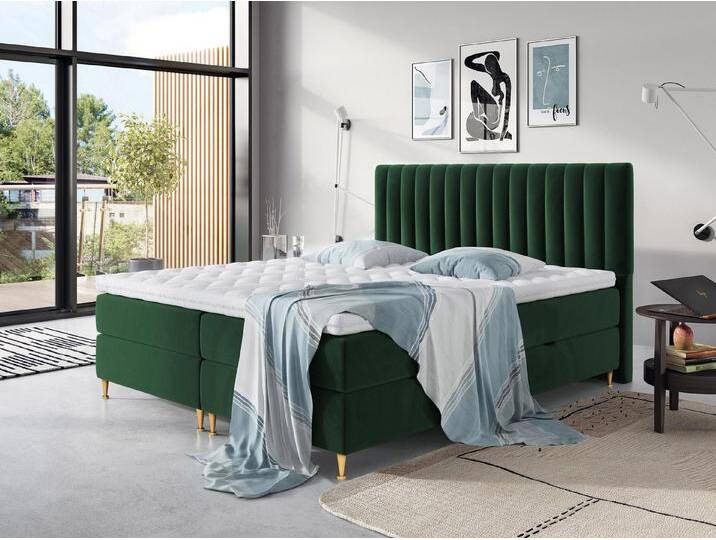 MIRJAN24 Boxspringbett Elegance (Topper, Matratze und 2 Bettkästen + Gasdruckfedern), Doppelbett mit Kopfteil, grün, Fresh 13 von Mirjan24