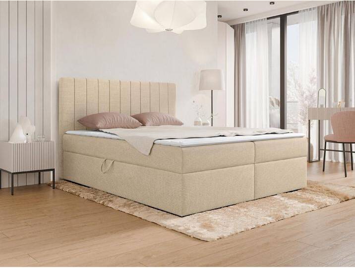 MIRJAN24 Boxspringbett Everest (mit zwei Bettkästen), Topper, Bonellfederkern H3, 140/160/180x200 cm, beige, Lima 46 von Mirjan24