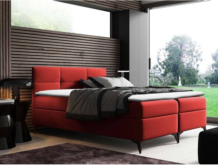 MIRJAN24 Boxspringbett Figaro (Kopfteil und Matratze + Topper), mit 2 Bettkästen, Metallfüße (Höhe: 14 cm), rot, Soft 010 von Mirjan24