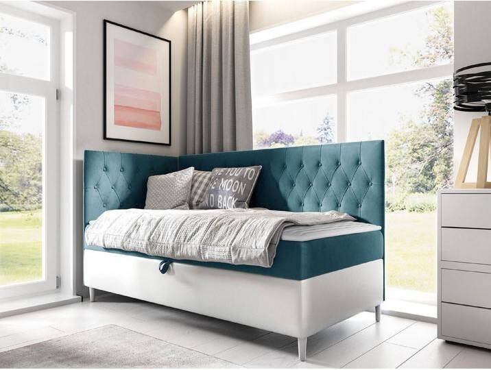 MIRJAN24 Boxspringbett Filip Junior 3 (mit Bettkasten und Polsterkopfteil), mit Bonellfederkern, Härtegrad - H3, blau von Mirjan24
