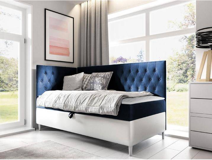 MIRJAN24 Boxspringbett Filip Junior 3 (mit Bettkasten und Polsterkopfteil), mit Bonellfederkern, Härtegrad - H3, blau von Mirjan24