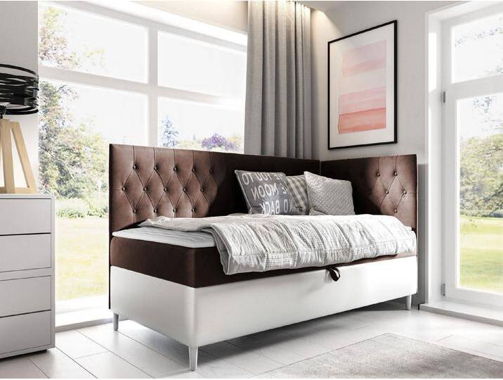 MIRJAN24 Boxspringbett Filip Junior 3 (mit Bettkasten und Polsterkopfteil), mit Bonellfederkern, Härtegrad - H3, braun von Mirjan24