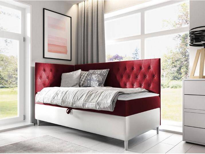 MIRJAN24 Boxspringbett Filip Junior 3 (mit Bettkasten und Polsterkopfteil), mit Bonellfederkern, Härtegrad - H3, rot von Mirjan24