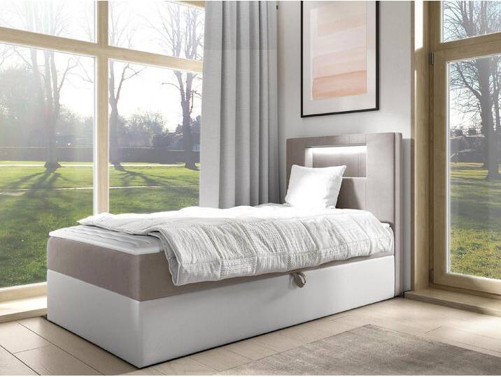 MIRJAN24 Boxspringbett Gold Junior 1 (mit Bettkasten, Polsterkopfteil und Beleuchtung), mit Bonellfederkern, Härtegrad - H3, beige von Mirjan24