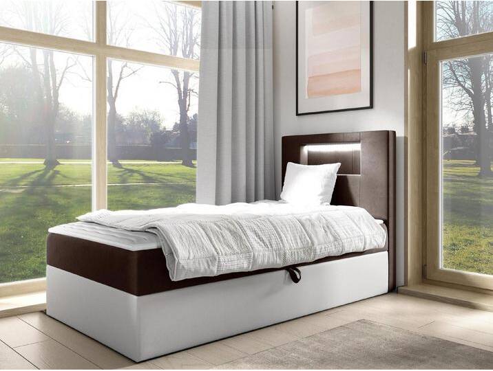 MIRJAN24 Boxspringbett Gold Junior 1 (mit Bettkasten, Polsterkopfteil und Beleuchtung), mit Bonellfederkern, Härtegrad - H3, braun von Mirjan24