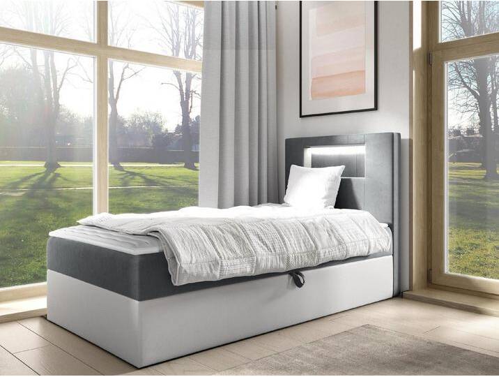 MIRJAN24 Boxspringbett Gold Junior 1 (mit Bettkasten, Polsterkopfteil und Beleuchtung), mit Bonellfederkern, Härtegrad - H3, grau von Mirjan24