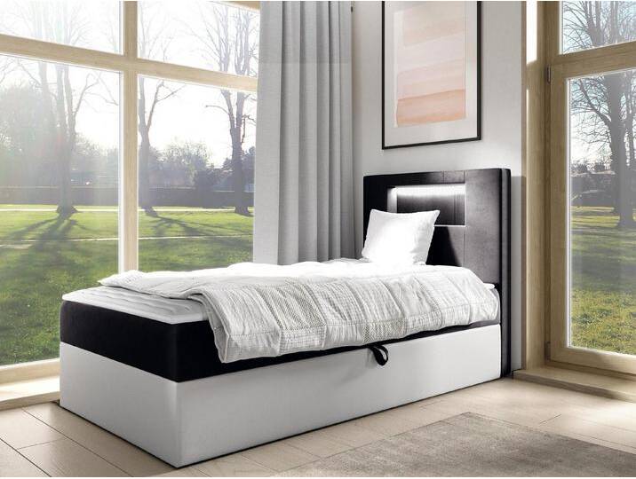 MIRJAN24 Boxspringbett Gold Junior 1 (mit Bettkasten, Polsterkopfteil und Beleuchtung), mit Bonellfederkern, Härtegrad - H3, schwarz von Mirjan24