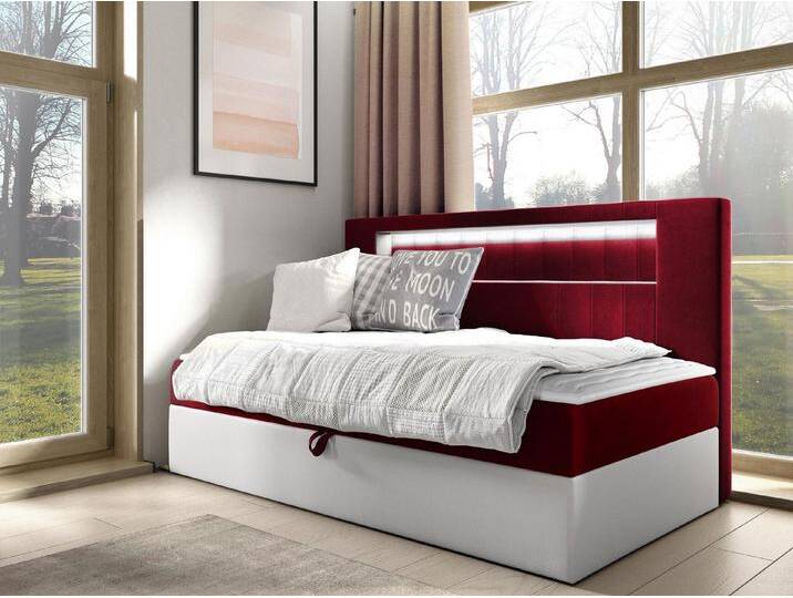 MIRJAN24 Boxspringbett Gold Junior 2 (mit Bettkasten und Beleuchtung), mit Bonellfederkern, Härtegrad - H3, rot, Soft 017 + Fresh 08 von Mirjan24