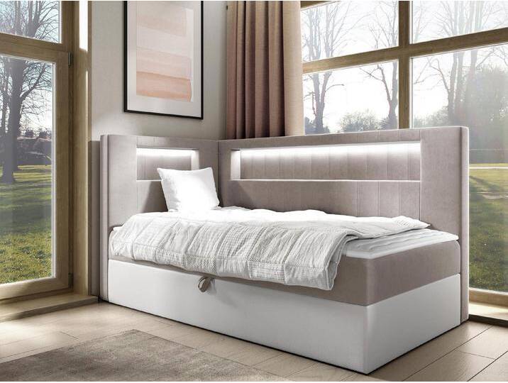 MIRJAN24 Boxspringbett Gold Junior 3 (mit Bettkasten, Polsterkopfteil und Beleuchtung), mit Bonellfederkern, Härtegrad - H3, beige von Mirjan24