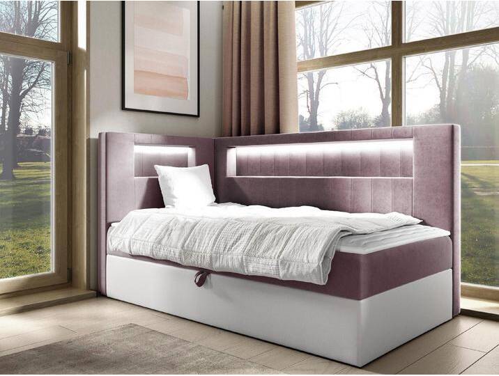 MIRJAN24 Boxspringbett Gold Junior 3 (mit Bettkasten, Polsterkopfteil und Beleuchtung), mit Bonellfederkern, Härtegrad - H3, rosa von Mirjan24