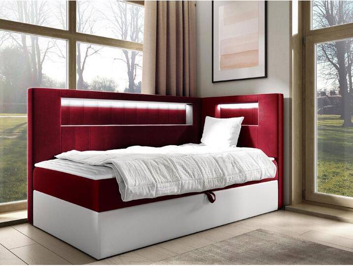 MIRJAN24 Boxspringbett Gold Junior 3 (mit Bettkasten, Polsterkopfteil und Beleuchtung), mit Bonellfederkern, Härtegrad - H3, rot von Mirjan24