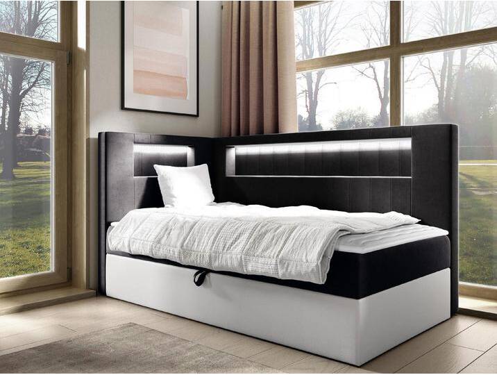 MIRJAN24 Boxspringbett Gold Junior 3 (mit Bettkasten, Polsterkopfteil und Beleuchtung), mit Bonellfederkern, Härtegrad - H3, schwarz von Mirjan24