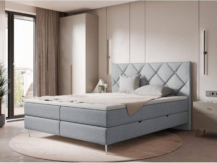 MIRJAN24 Boxspringbett Letra (mit zwei Bettkästen), Metallfüße, Härtegrad H3, 140/160/180x200 cm, grau, Füße: Chrom, Verita 85 von Mirjan24