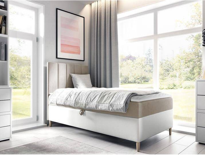 MIRJAN24 Boxspringbett Maja Junior 1 (mit Bettkasten und Polsterkopfteil), mit Bonellfederkern, Härtegrad - H3, beige, Seite: Rechts von Mirjan24