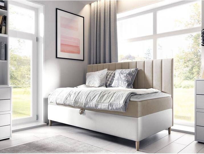 MIRJAN24 Boxspringbett Maja Junior 2 (mit Bettkasten), mit Bonellfederkern, Härtegrad - H3, beige, Soft 017 + Fresh 01 von Mirjan24