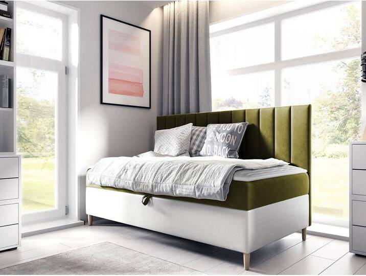 MIRJAN24 Boxspringbett Maja Junior 2 (mit Bettkasten), mit Bonellfederkern, Härtegrad - H3, grün, Soft 017 + Fresh 12 von Mirjan24