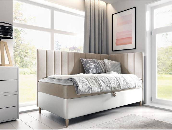 MIRJAN24 Boxspringbett Maja Junior 3 (mit Bettkasten und Polsterkopfteil), mit Bonellfederkern, Härtegrad - H3, beige von Mirjan24