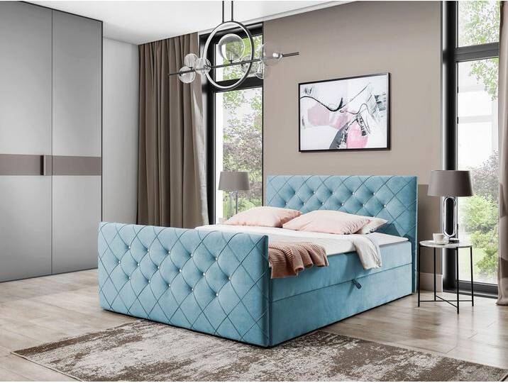 MIRJAN24 Boxspringbett Malaga (Polsterkopfteil, Fußteil, Matratze und Topper), Polsterbett mit 2 Bettkästen, blau, Magic Velvet 2260 von Mirjan24