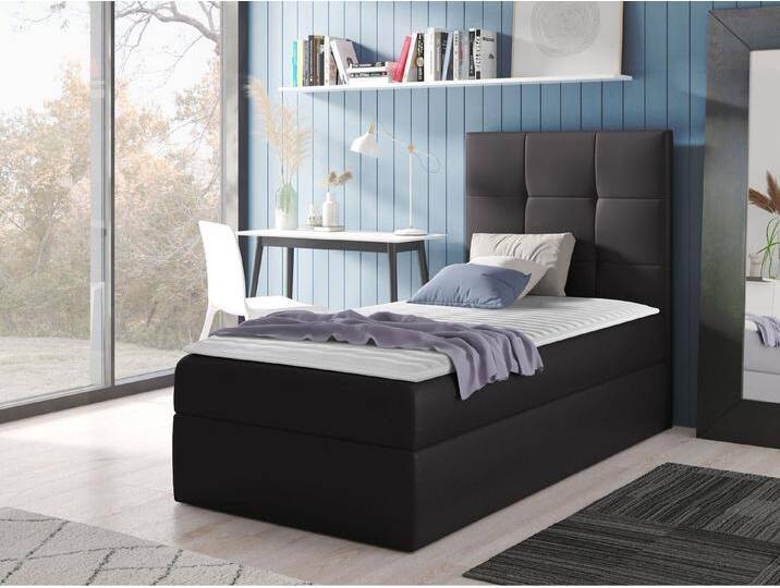 MIRJAN24 Boxspringbett Mini 2 (mit Hauptmatratze, Topper, Kopfteil), 80, 90, 100 / 200 cm, Seitenwahl, Einzelbett, grau von Mirjan24