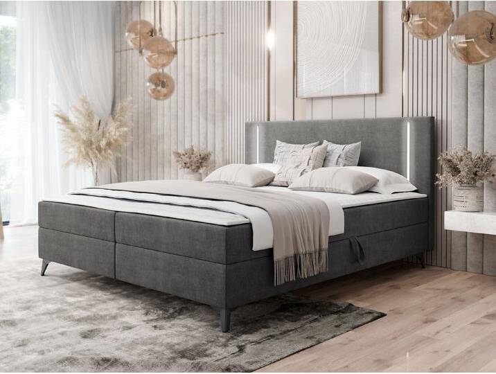 MIRJAN24 Boxspringbett Ono 2 (im Standard mit zwei Bettkästen), mit LED-Beleuchtun, 120/140/160/180/200 cm, Metallfüße, grau, Manila 16 von Mirjan24